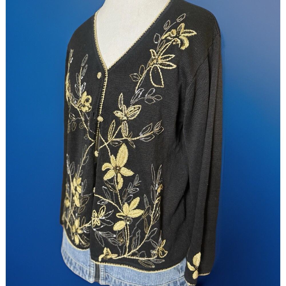 Vintage Embroidered Beaded Black Cardigan | Floral Knit | Summer Nights | Boho